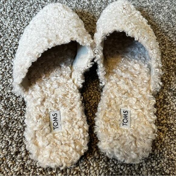 Toms Shearling Pointed Toe Mule Flats Cream 9 - Picture 5 of 5